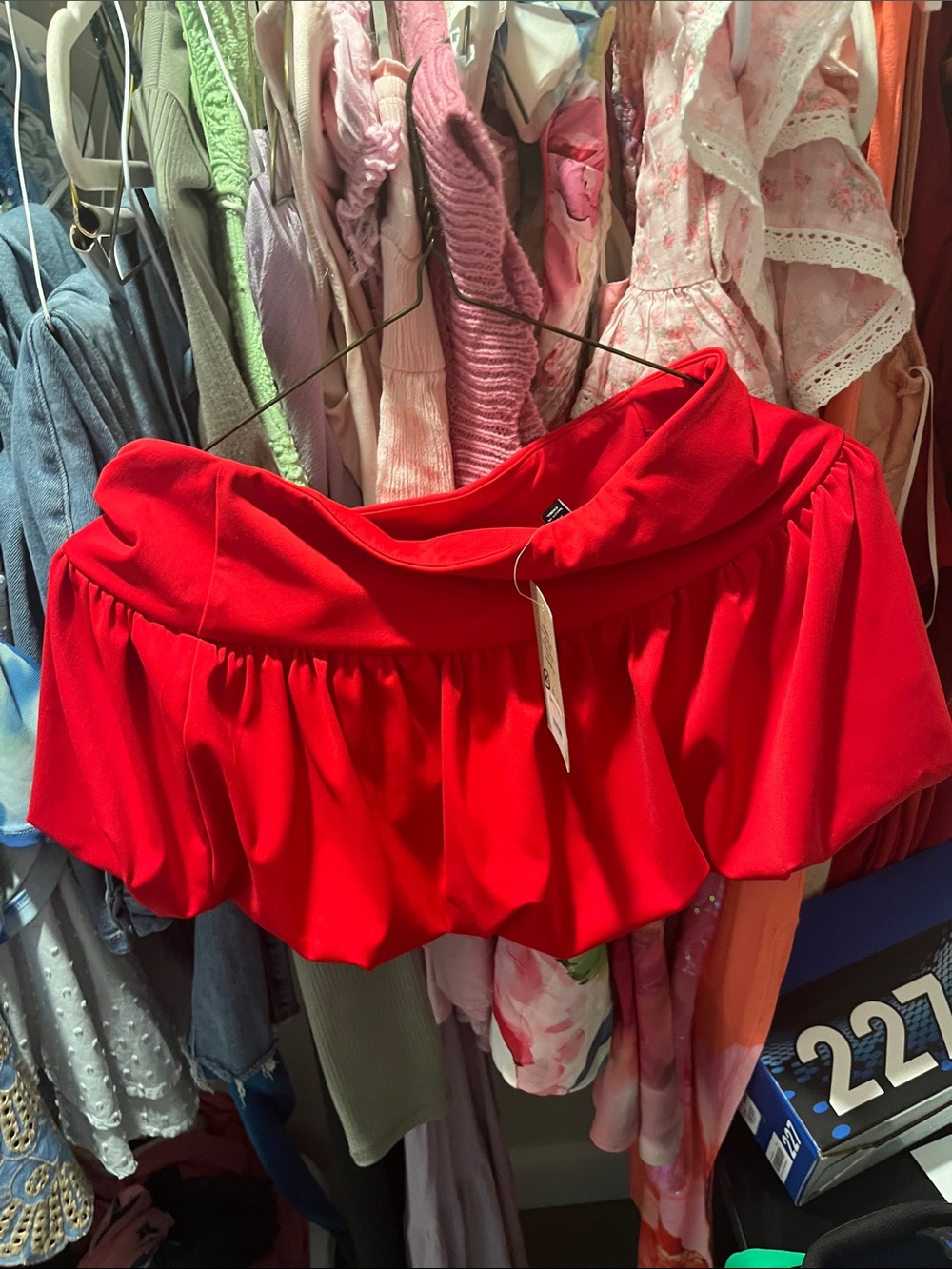 Pitaya Red Off-Shoulder Ruffle Mini Skirt